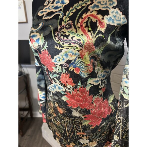 CLIO Vintage 90s Y2K Japanese Floral Velvet Velour Rhinestone Bell Sleeve Top M - Picture 4 of 6